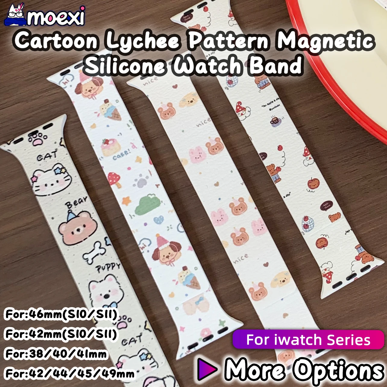 

For Apple Watch Ultra 3 2 1 Cartoon Lychee Pattern Magnetic Silicone Smart Watch Band 44/45/42/46/49mm S10 S11 S9 Bracelet strap