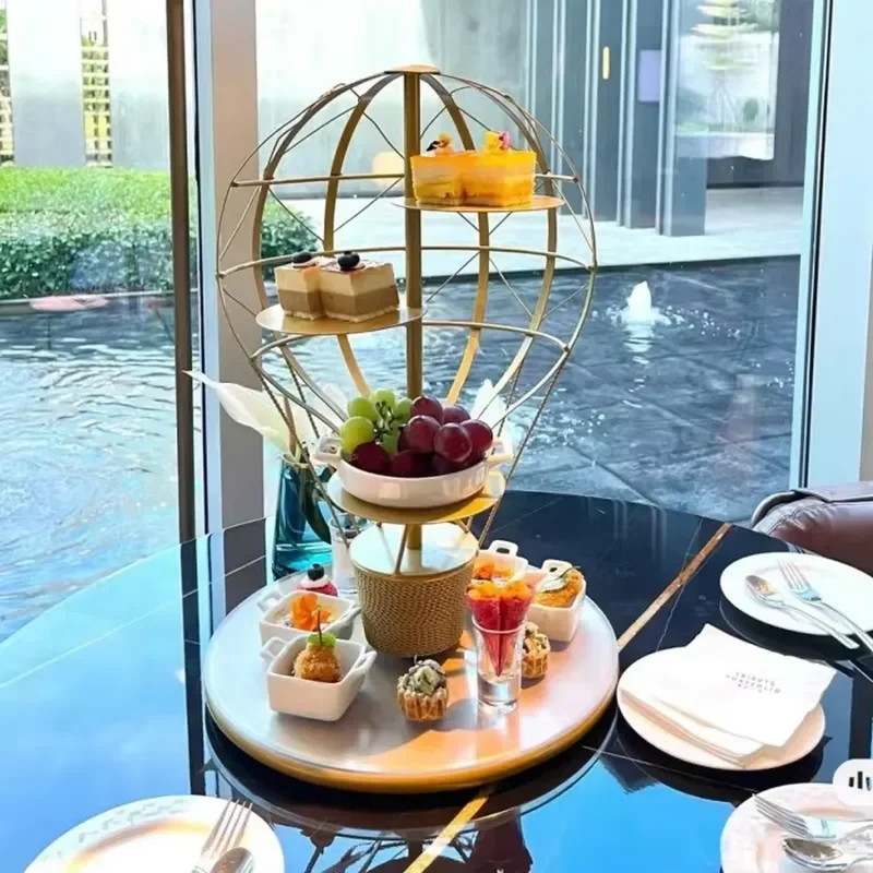Gold Round Metal Dessert Plate Ferris Wheel Style Painted Tableware Decoration High End Restaurant Party Supplies Elegant