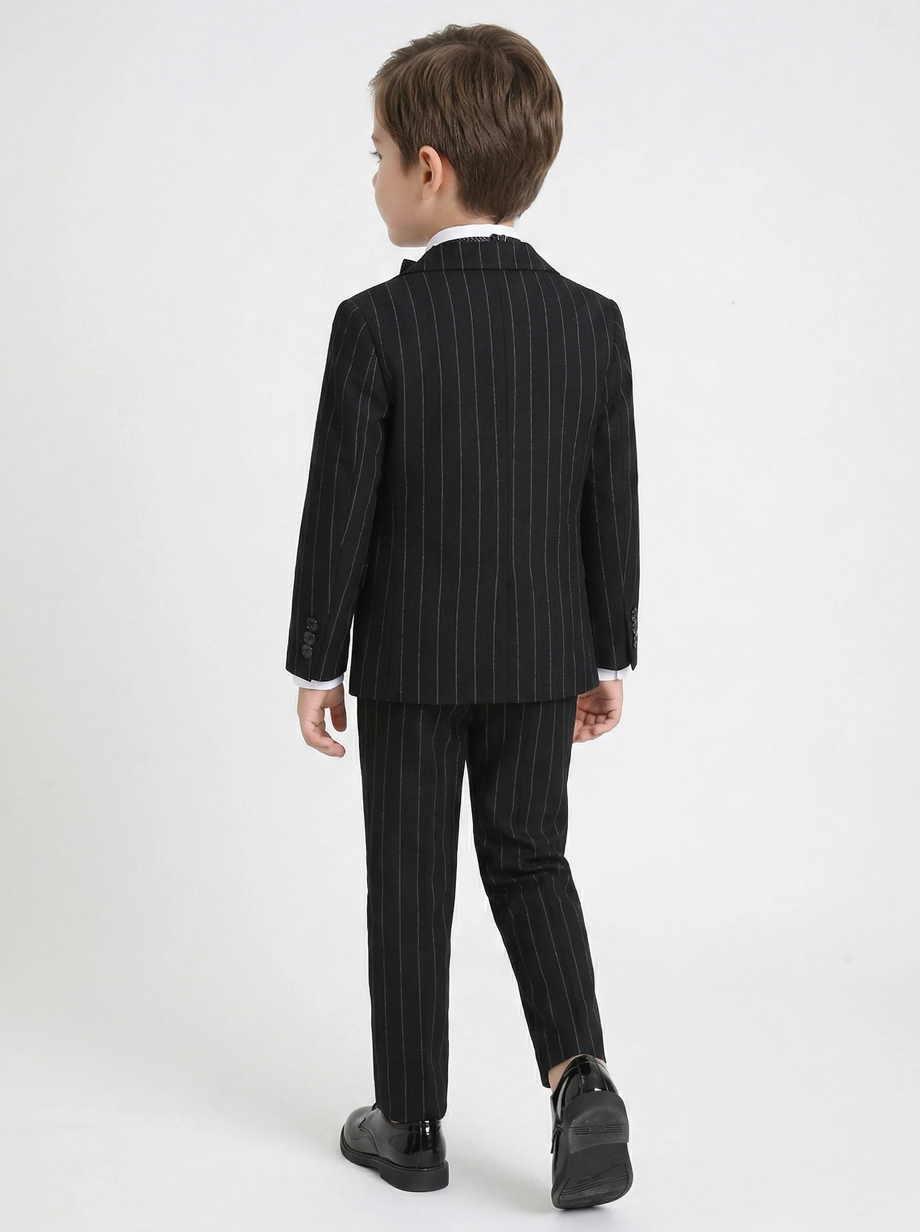 Boy's 3 Piece Pinstripe Suit Set Blazer Vest Pants Wrinkle Free Polyester Rayon Wedding Size 5-16Y