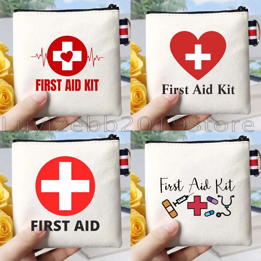Funny Cute Nurse Doctor Medical Emergency Red Cross Empty First Aid Kit Canvas Coin Purse Key Case Lady Storage Bag Wallet Pouch