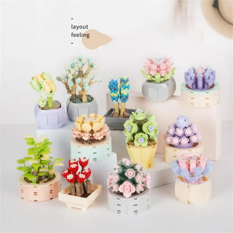 Décennie s de construction créatifs pour enfants, plantes en pot, succulentes, bonsaï, arbre, modèle classique, briques, kits de jouets romantiques, HP