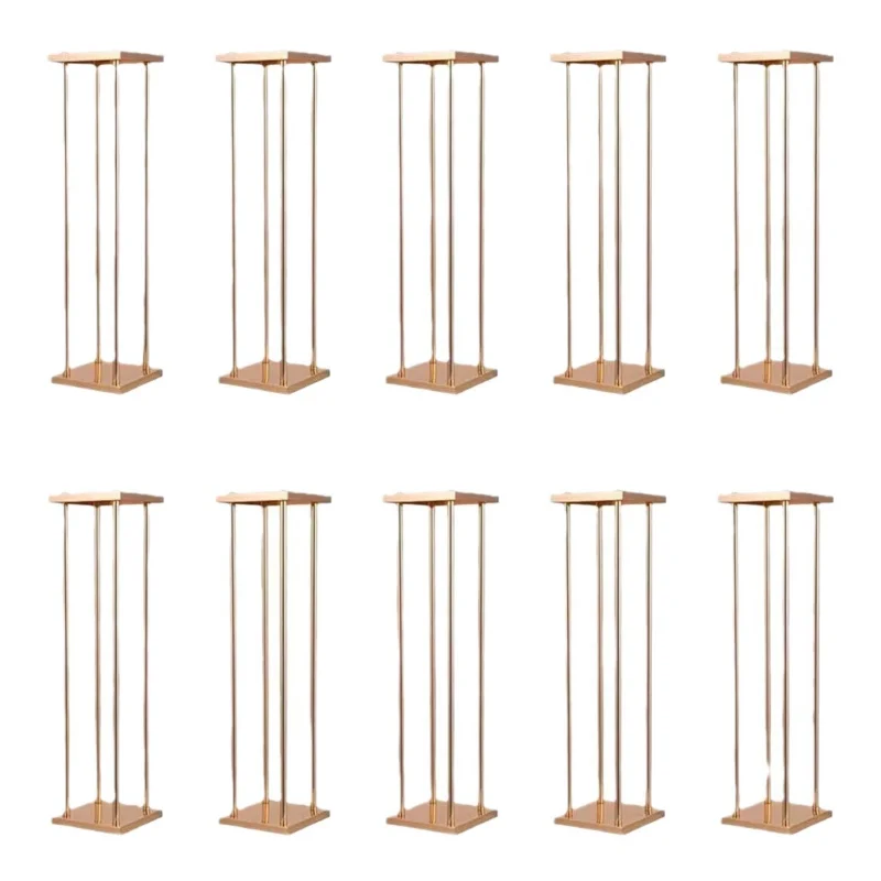 

10 Pcs Rectangular Flower Display Rack with Plates Metal Column Flower Stand 23.62x7.87x7.87in for Home Party Table Events Decor