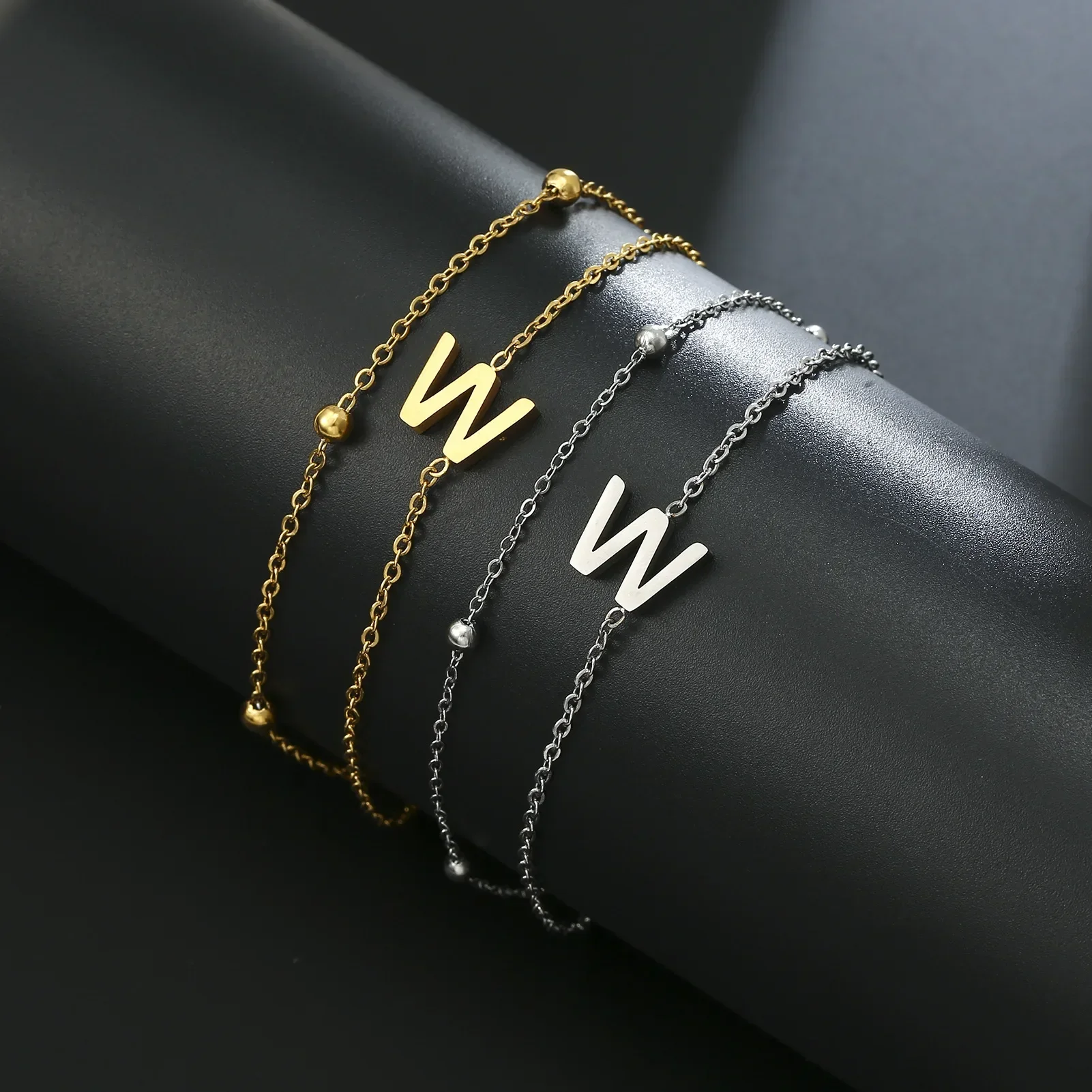New Fashion A-Z Letter Double Layer Bracelets Simple Stainless Steel Gold Silver Color Initials Bracelet for Women Birthday Gift