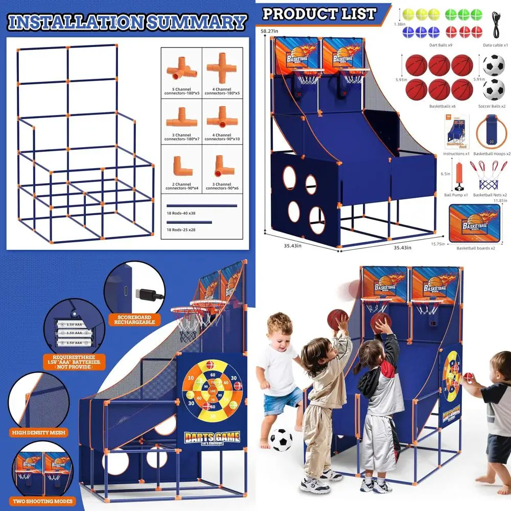 

3-in-1 Multi-Sport Arcade Game: Basketball, Soccer, Darts for Kids - Indoor/Outdoor Play (Ages 3+)