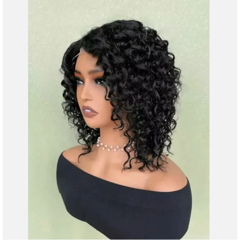 

Real hair New Fashion Glamour Women Bla Curly Human Hair Wigs 12In