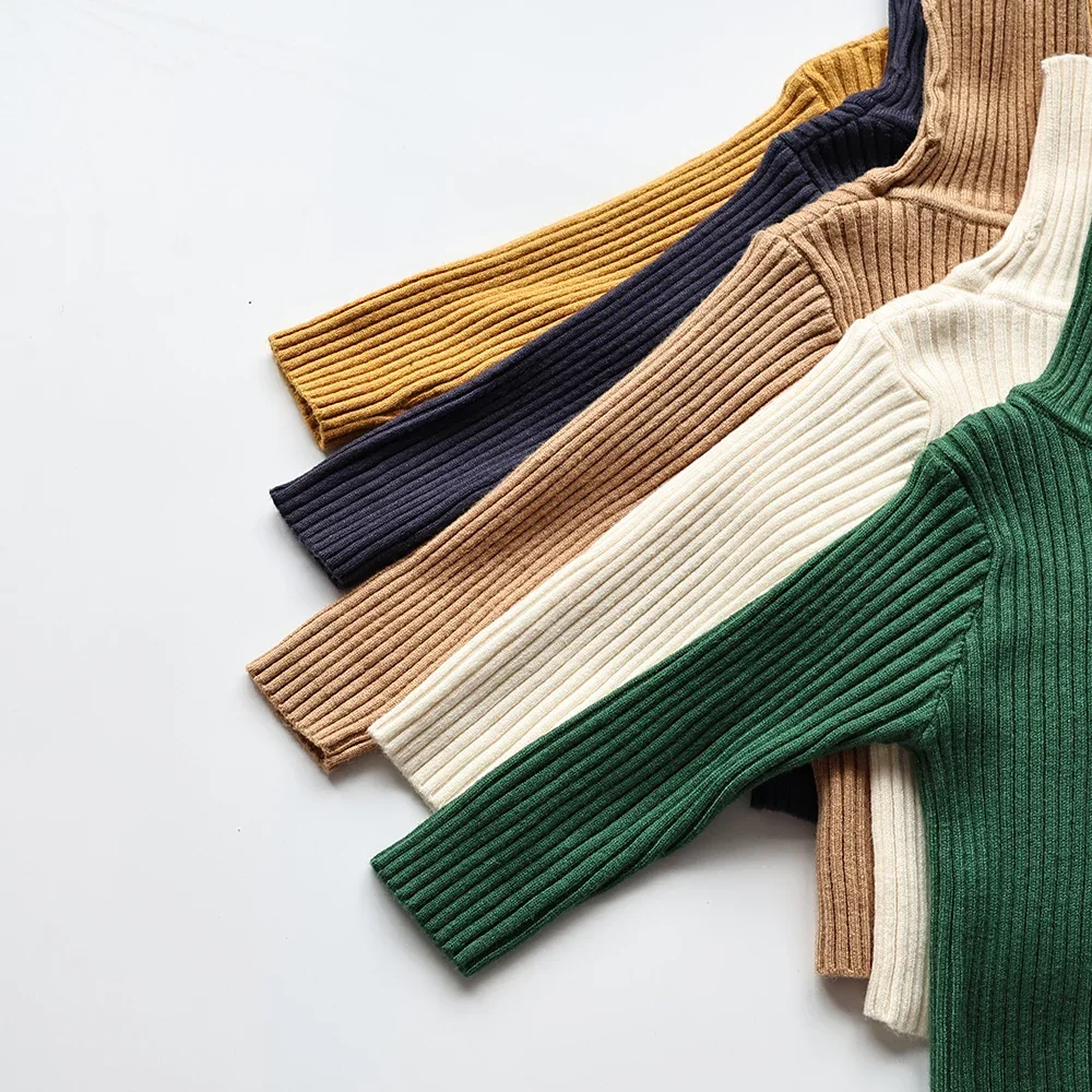 2026 Spring New Soft Tight Unisex Kids Knitwear Sweaters Solid Multi Color Girls Sweater Brief Boys Pullover Turtleneck Outwear