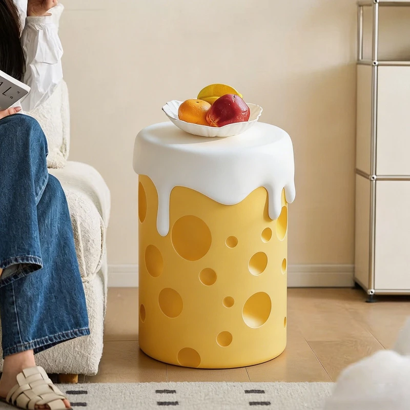 Cream Style Resin Stool Cheese Shape Bedroom Floor Nightstand Living Room Sofa Side Table Stable Decor Ornament for Home Gift - view 4