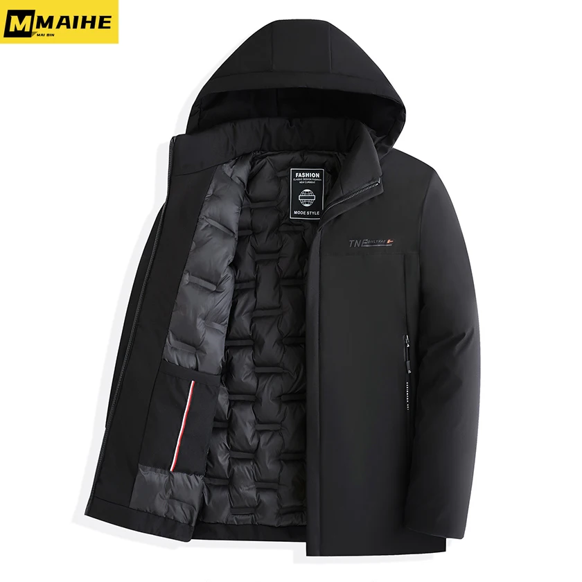 Chaqueta de invierno ultraligera para hombre, abrigo grueso y cálido con capucha, ropa de marca a prueba de viento, parka negra, M-5XL, novedad de