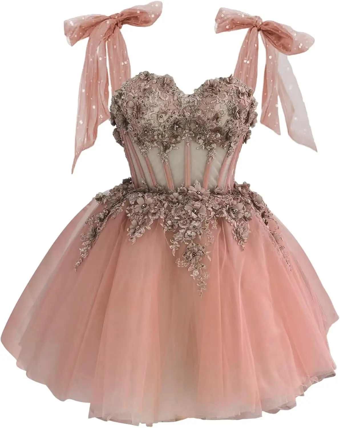 Bretelles Spaghetti robes de soirée pour adolescents fleur 3D robe de bal courte paillettes Quinceanera DAMA robes au-dessus du genou, Mini