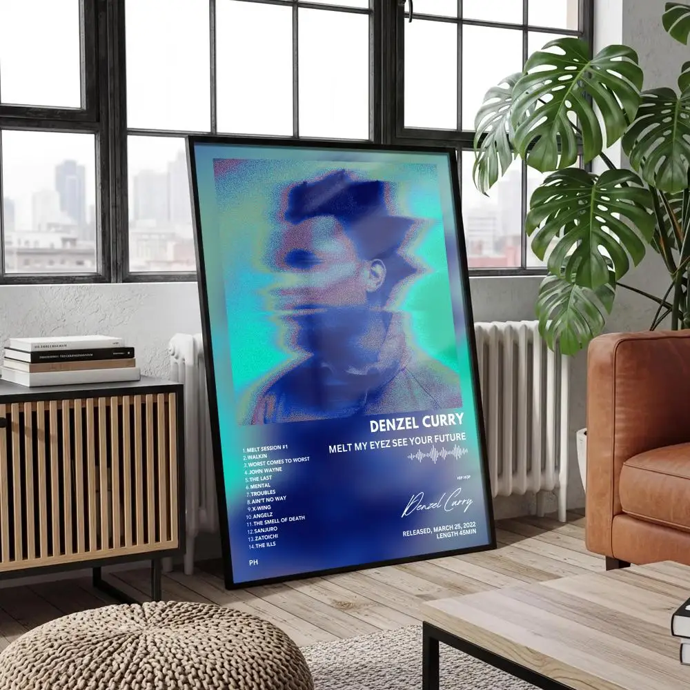 Denzel Curry Poster Peelable Self-Adhesive Album Cover Stickers, Frameless Wall Art for Singer Band Pop Rap Bedroom