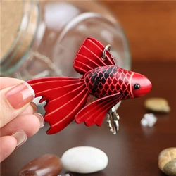 Cowhide Small Goldfish Bag Charm Keychain Pure Handmade Small Red Fish Small Yellow Fish Bag Hanging Key Chain Koi