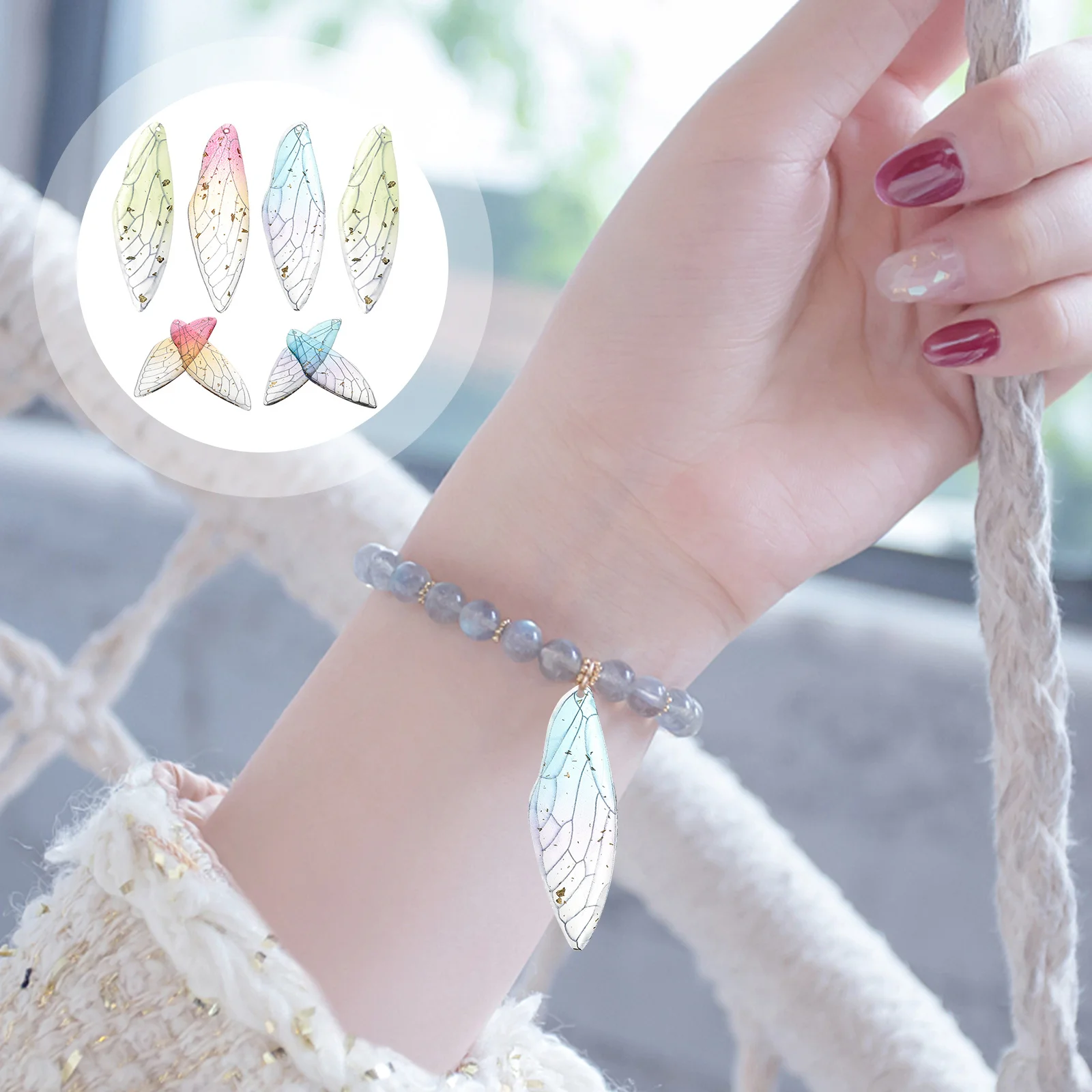 

10Pcs Dragonfly Wing Pendants DIY Jewelry Making Charms Resin Craft Supplies for Necklace Keychain Earring Decoration