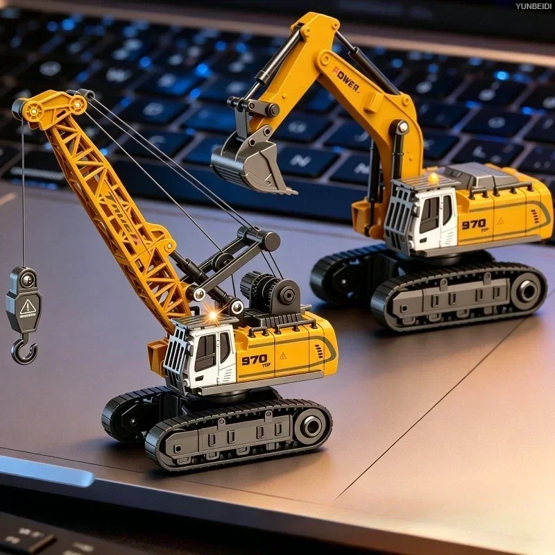 1:64 RC Mini Alloy Car Forklift Crane Excavator Tabletop Game 2.4G_Hz Remote Control Engineering Lift Truck Children's Toys Gift