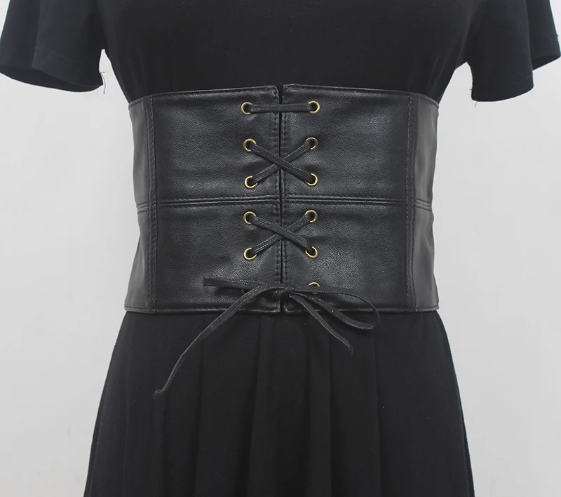 

Women's Runway Fashion PU Leather Elastic Cummerbunds Female Dress Corsets Waistband Belts Decoration Wide Belt R880