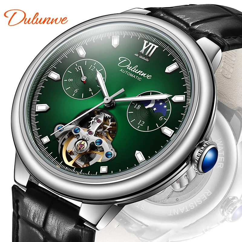 Men Brand Watches Mechanical Automatic Business Wristwatch Tourbillon Hollow Moon Phase Fashion Sport Waterproof Luminous Clock