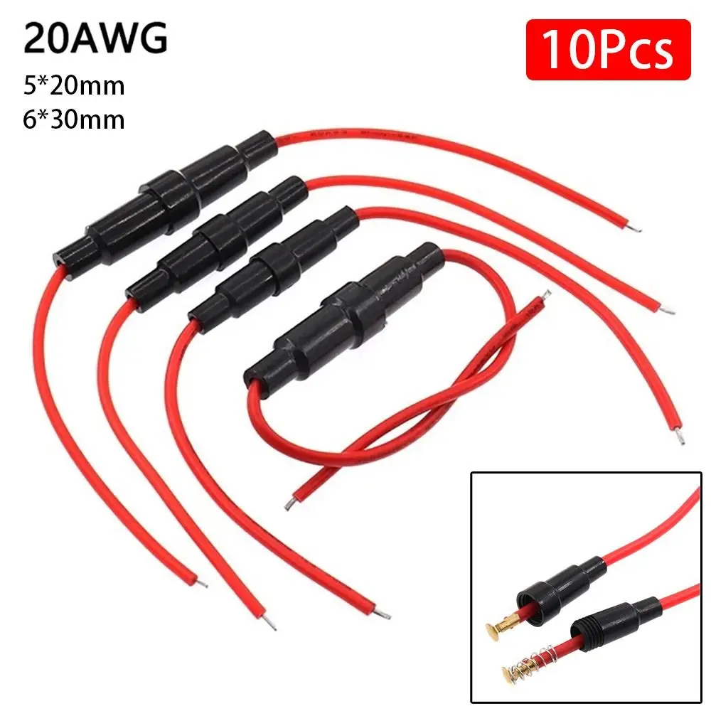 1/10Pcs Durable 250V Glass Fuse Holder with 20AWG Wire Cable Screw Type 5X20mm Fuse Casing Fuses Boxes 5*20mm 6*30mm Fuse Tube