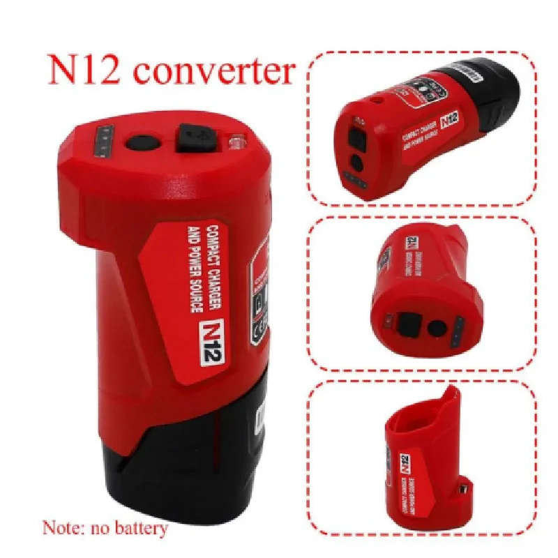 N12 Charger Converter USB Power Adapter Phone Charger Adapter For Milwaukee 48-59-1201 M12 Li-Ion Battery 12V DC Output Port