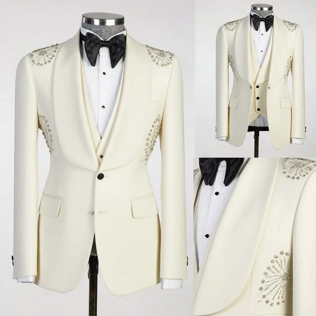 

Beaded Pattern Men Tuxedo Jacket One Piece Customized Wedding Groom Suits Jacket Formal Prom Party Show Evening Outwear