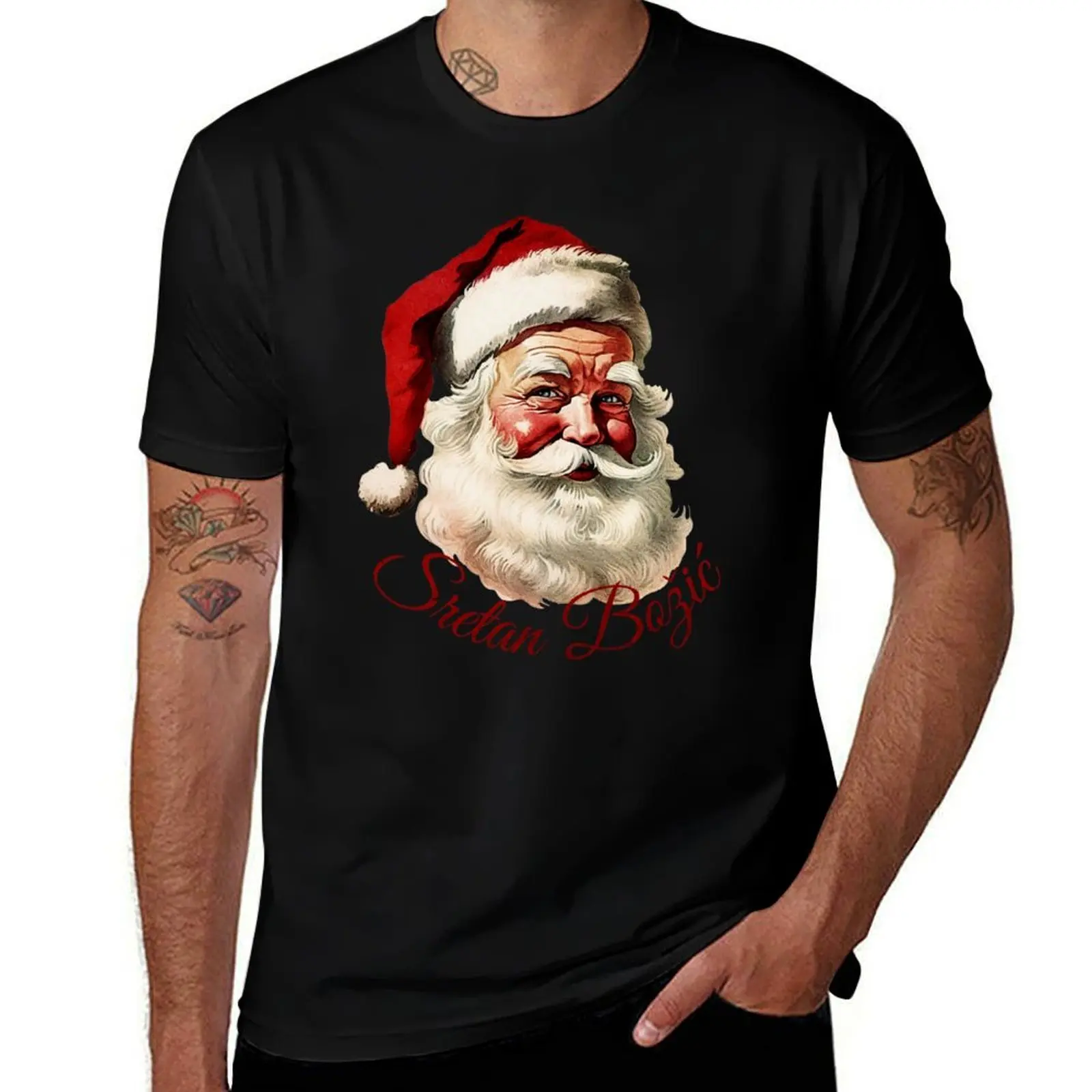 

Happy Retro Santa - Sretan Boi - Merry Christmas in Croatian T-Shirt cotton t shirt man g man t shirts for men T-Shirt