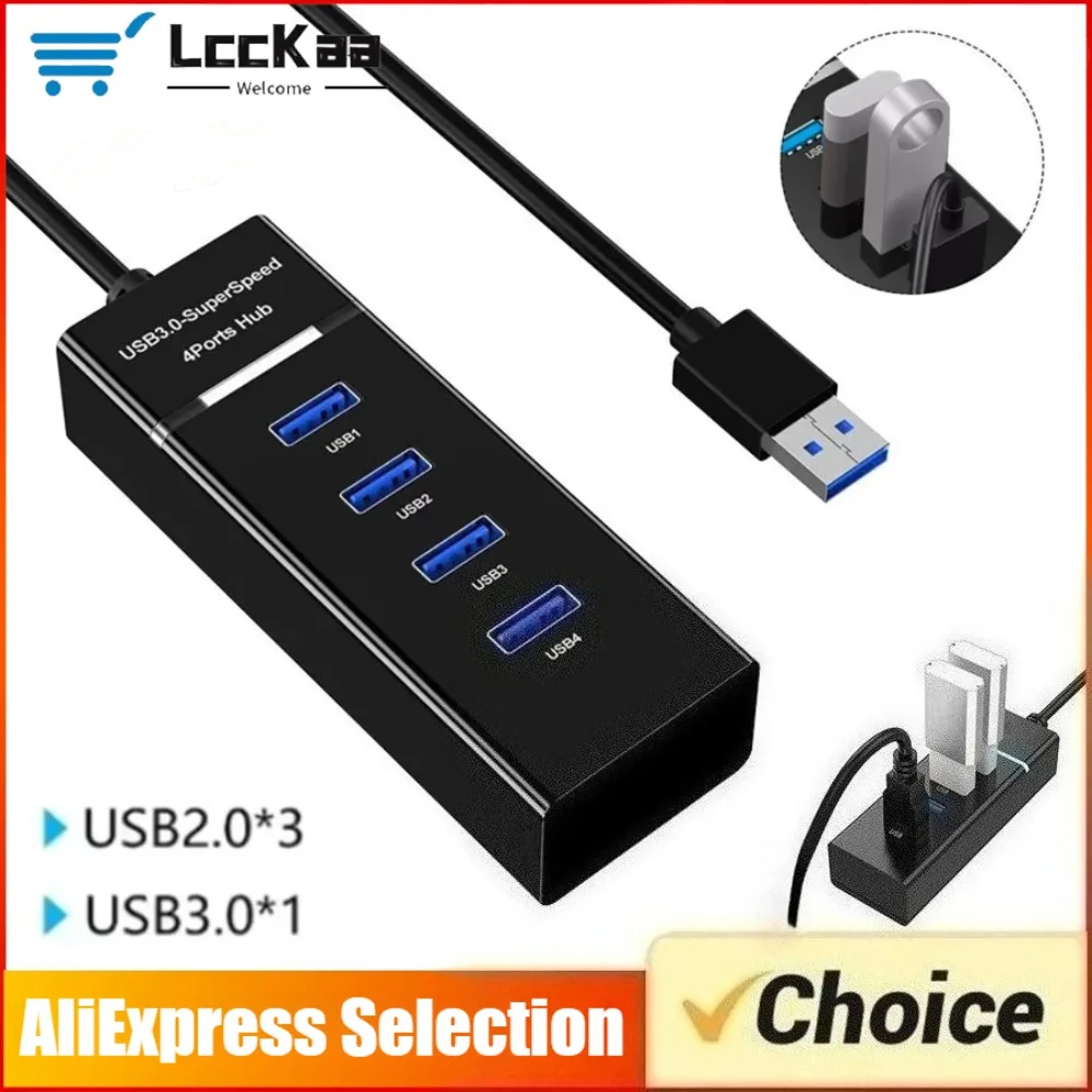 4 Ports USB Hub USB Hub Extender  2.0 3.0 Fast Speed Splitter Adapter for Desktop PC Mac Laptop Keyboard Mouse Mobile Hard Disk