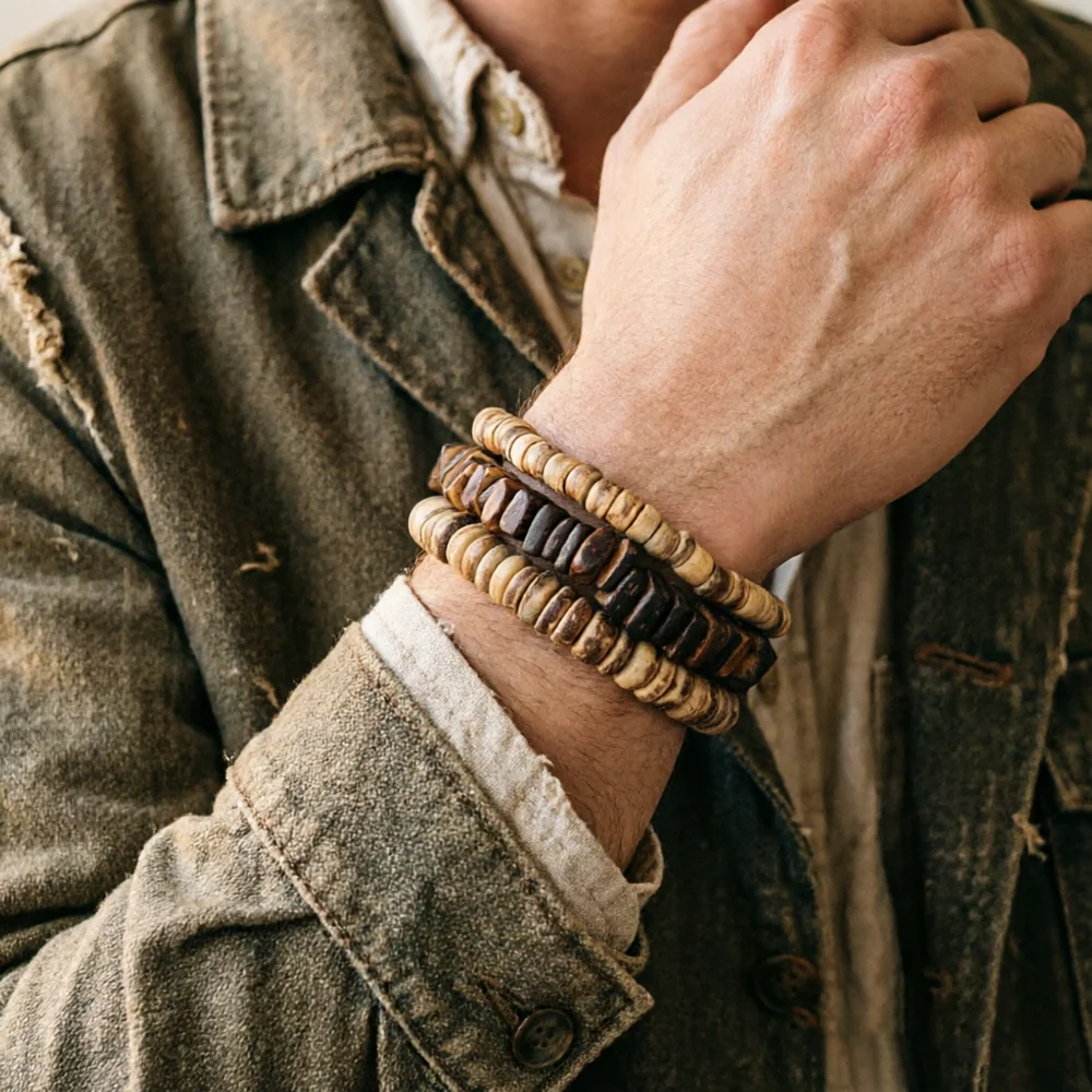 Vintage 3Pcs/Set Wooden Beads Bracelet Unisex 3 Colors Coconut Shell Strand Beaded Braslet Casual Yoga Homme Versatile Jewelry