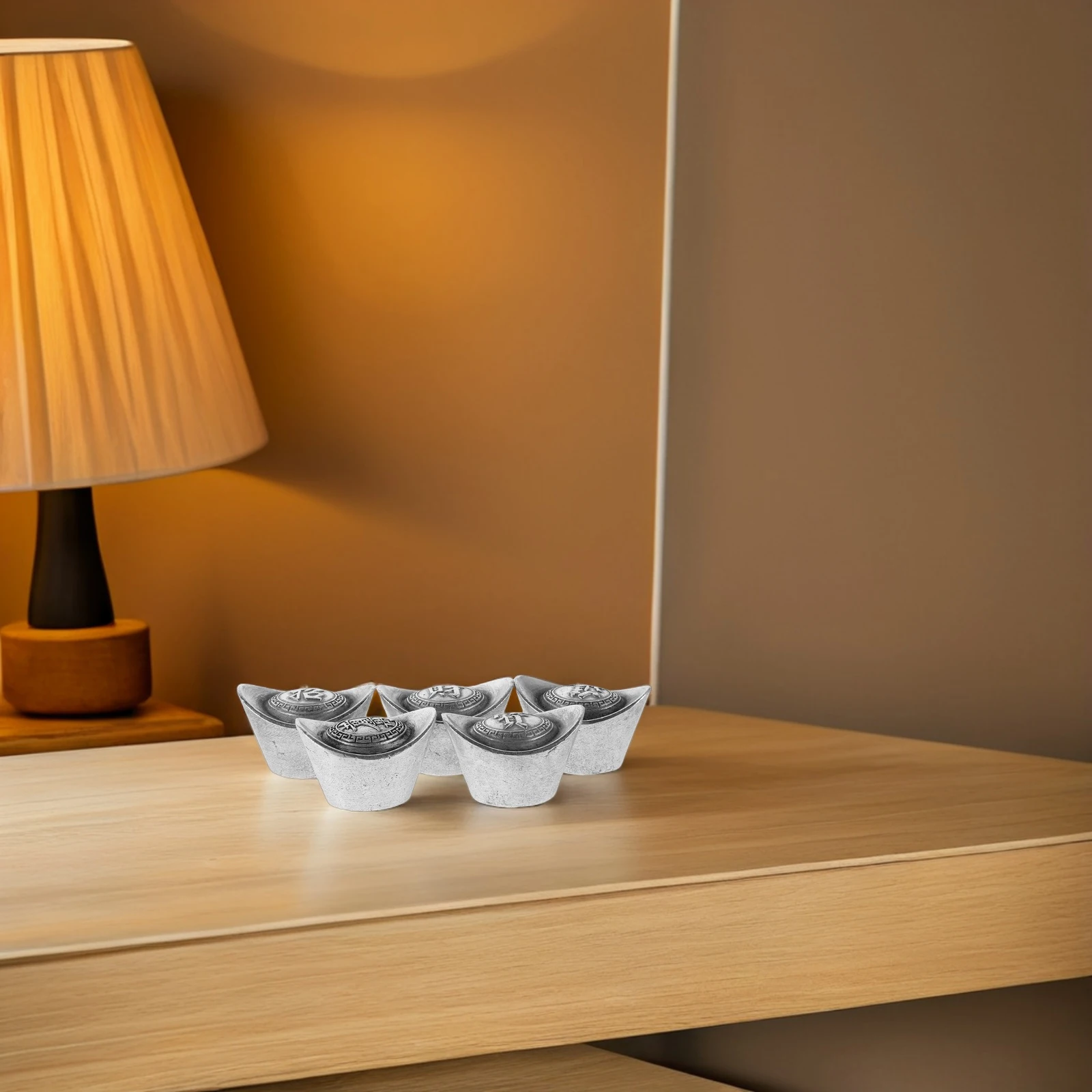 

5Pcs Style Chinese Yuan Bao Vintage Silver Plated Ingot Ornament Feng Shui Wealth Good Luck Decoration for Home Party