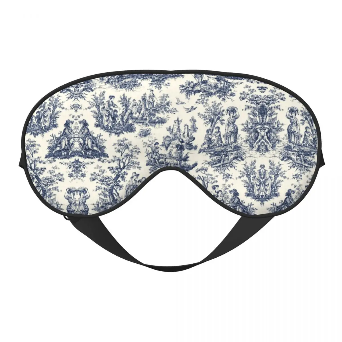 

Винтажная мягкая маска для глаз Toile De Jouy, двухсторонняя темно-синяя и белая повязка на глаза для использования на открытом воздухе, регулируемая повязка на глаз с блокировкой света