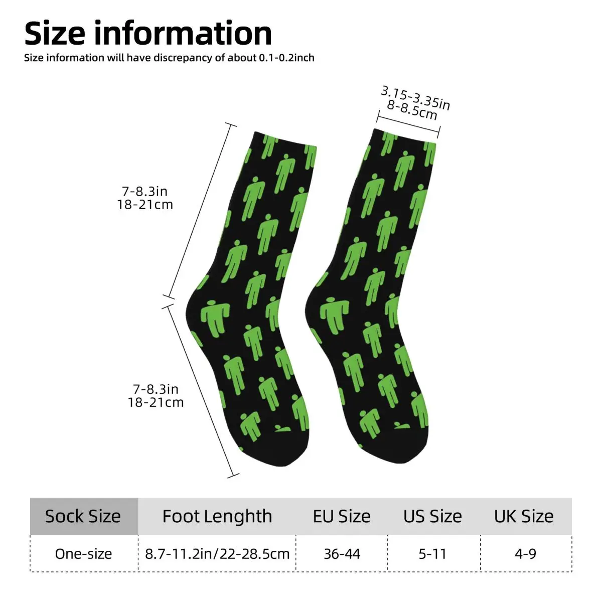 Green Billied Eilishing Logo Socks American Singer Funny Stockings Winter Anti Slip Men\'s Socks Quality Outdoor Sports Socks