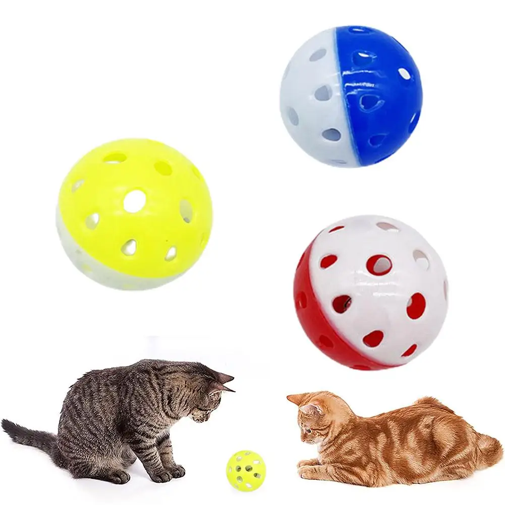 1pc Cat Toy Bell Ball 38mm 43mm Plastic Cat Toy Fun Funny Pets Cat Games Toy Exercise Interactive Animal Ball Q0R3