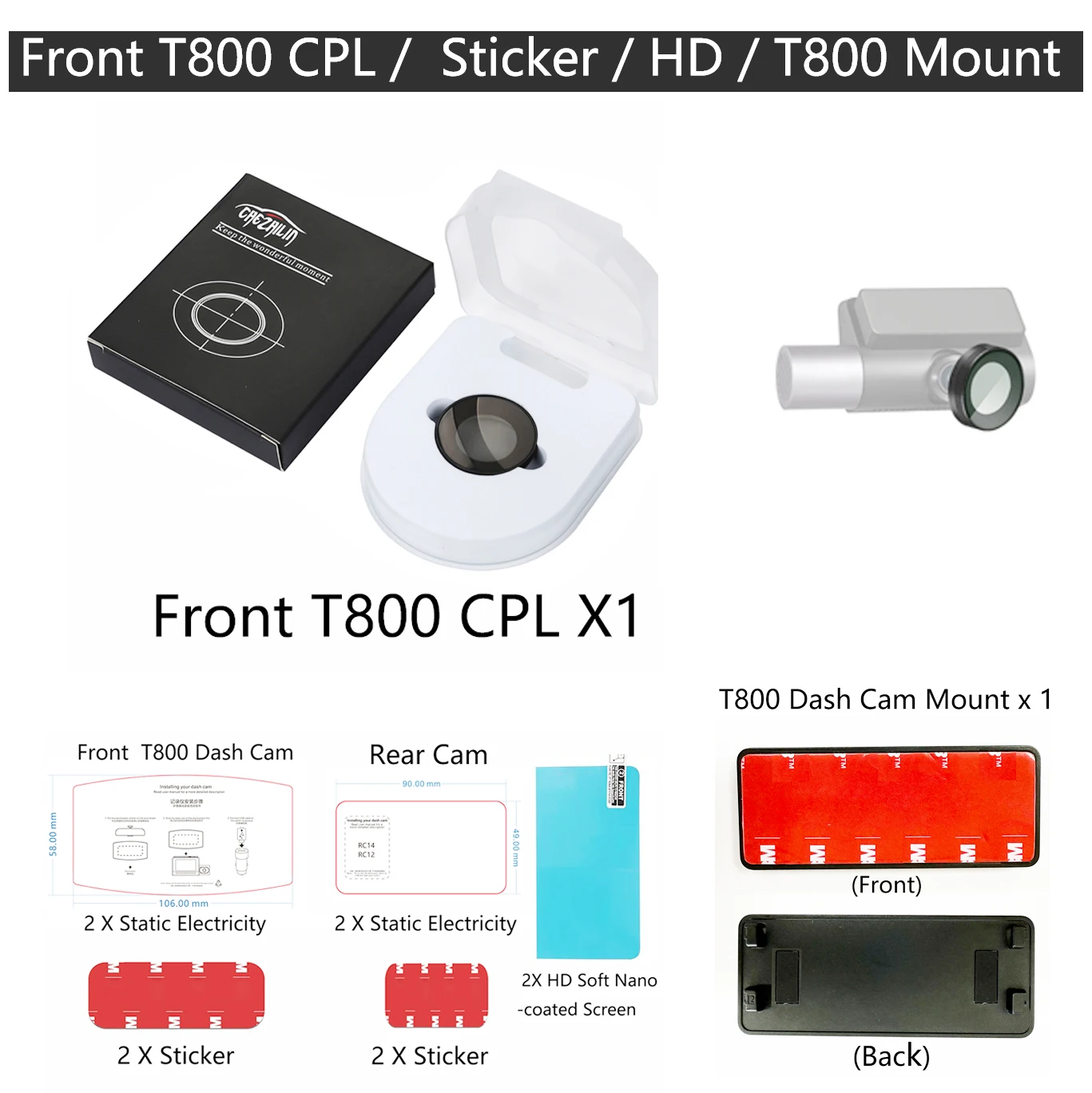 for 70mai T800 CPL filter for 70mai Rear Cam RC24 CPL Filter Reduce Glare Reflect for 70mai T800 mount