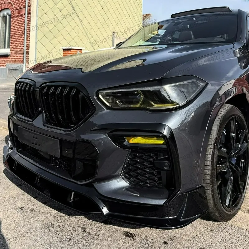 Front Bumper Splitter Lip Spoiler Diffuser&Foglamp Canards Trim For BMW X6 G06 M50i M50d M Sport 2019-2023 Pre-Lci Tuning