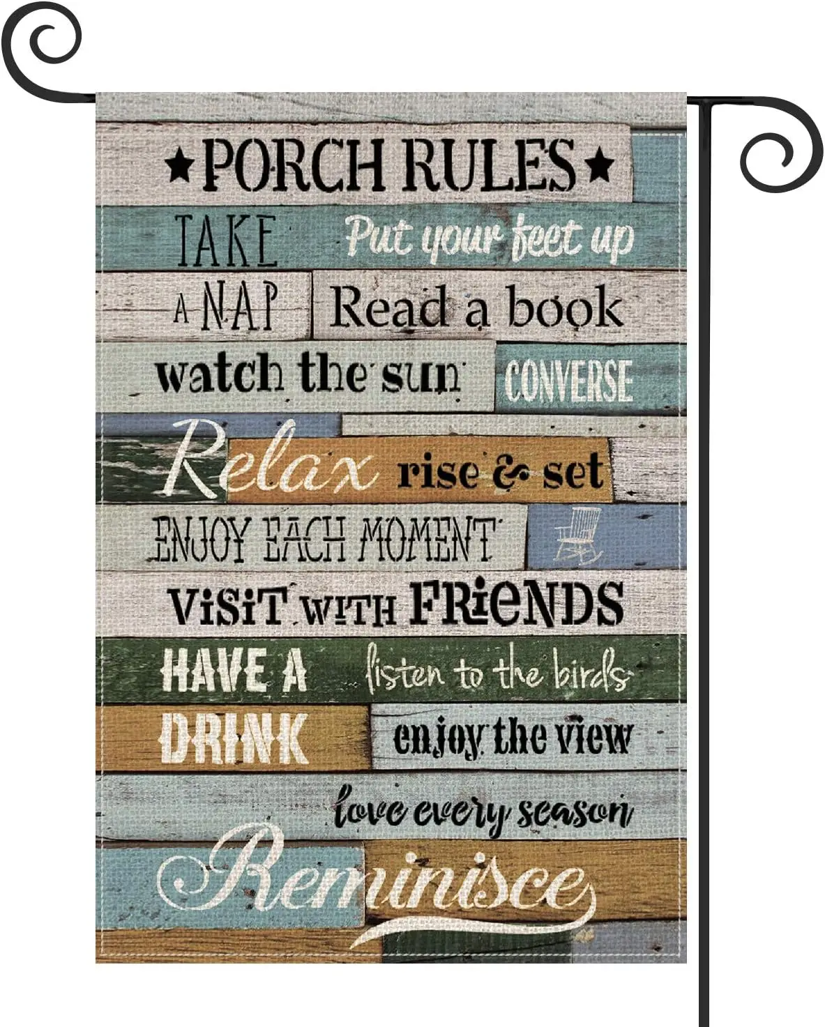 AVOIN Porch Rules Slogan Wood Garden Flag Vertical Double Sided, Enjoy The View Yard Outdoor Decoration 12.5 x 18 Inch