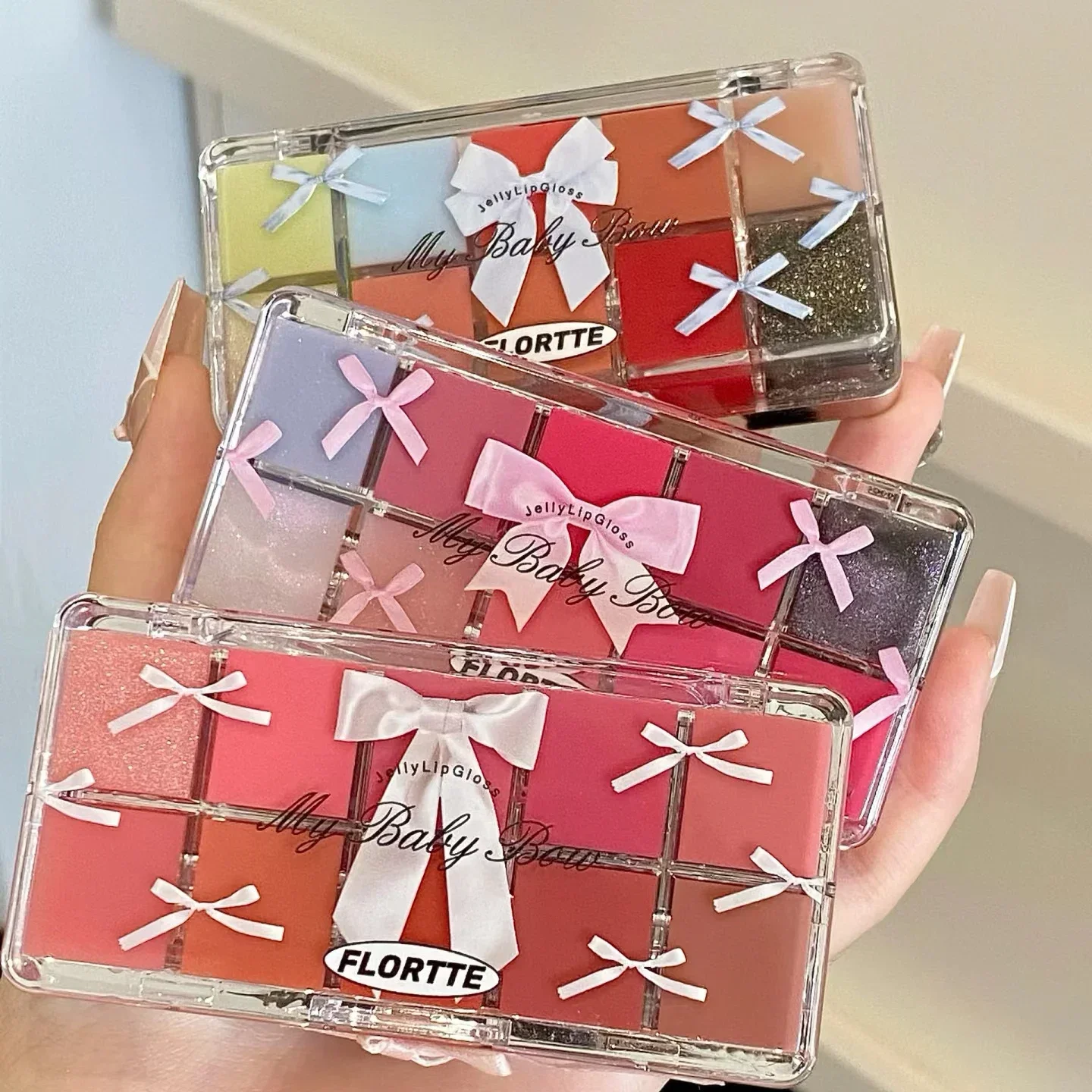 FLORTTE メイクアップ マイベイビーボウ 10色ジェリー リップグロス パレット 口紅 リップグレイズ