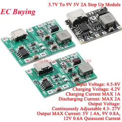 1Pc-10Pcs 3.7V To 9V 5V 2A DC-DC Step Up Boost Module 18650 Lithium Battery Charging Discharging Board Type-C Booster Converter