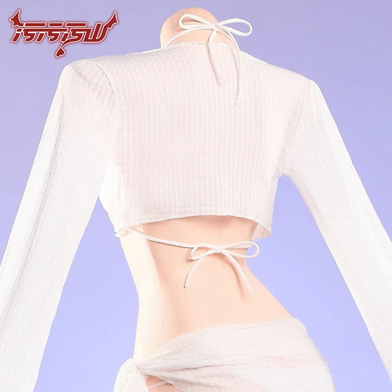 NIKKE Cinderella Crystal Wave Swimsuit Cosplay Costume Women White Bikini Mesh Cover Up Outfit Anime Game Cos Uniform