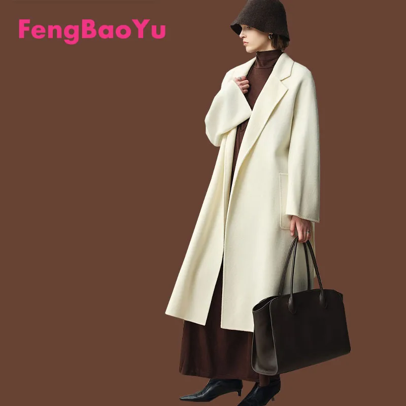 

Двустороннее кашемировое женское пальто — элегантное женское пальто, длинный стиль, подходит для деловой и повседневной одежды, модно.