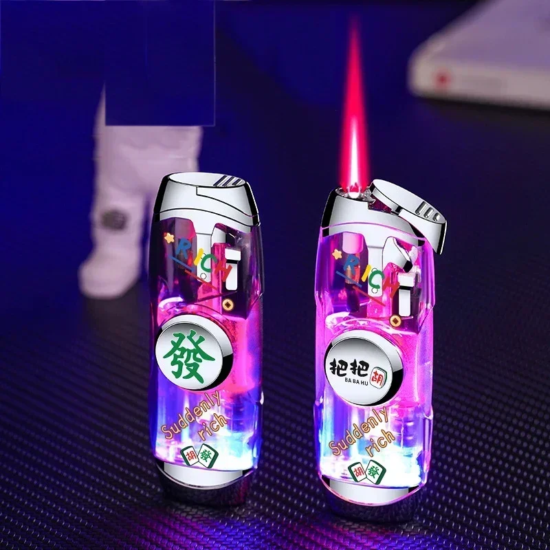 

Gyro Luminous Transparent Inflatable Lighter Cool LED Flash Red Flame Cigarette Lighter Trendy Gifts