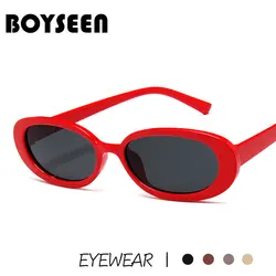 BOYSEEN Vintage Oval Sunglasses Women Luxury Brand Designer Small Oval Sun Glasses Retro Black Red Glasses ladies Goggle