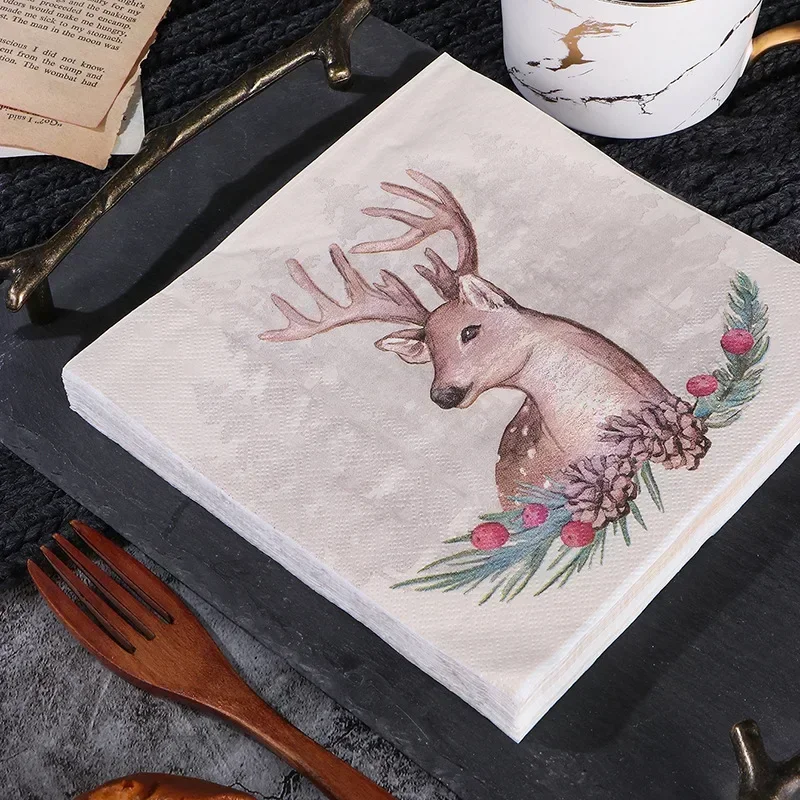 20pcs 33*33cm Painted Christmas Series New Elk Disposable Printed Napkins Wholesale Party Tissue Paper Square Tissue Paper