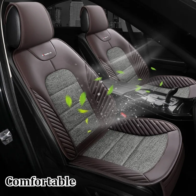 

1pc Premium PU Leather and Linen Fabric Car Seat Cushion Storage Bag Soft Breathable All Season Comfortable driving