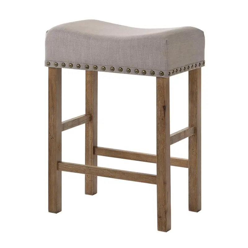 Counter Height Stools Set of 2 in Tan and Weathered Oak Finish