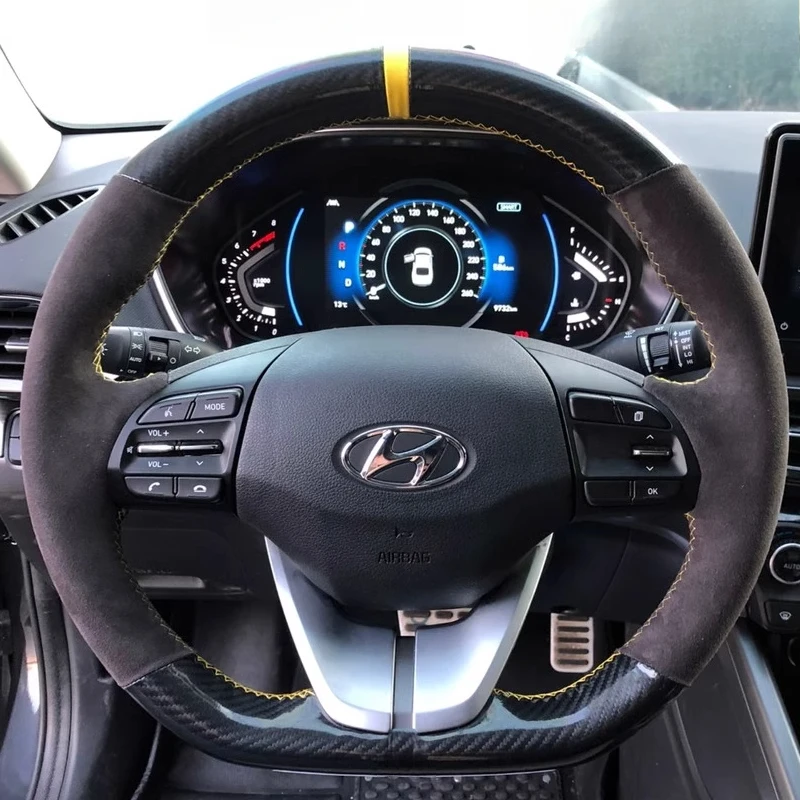 100% Fit For Hyundai Ioniq 2017-2019 Elantra 4 2016-2019 Hand-stitched Carbon Fiber Suede Non-Slip Car Steering Wheel Cover