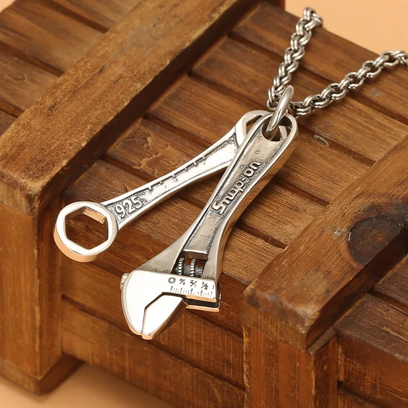 

Sterling silver trendy wrench pendant retro thai silver fashion creative design necklace pendant movable silver wrench