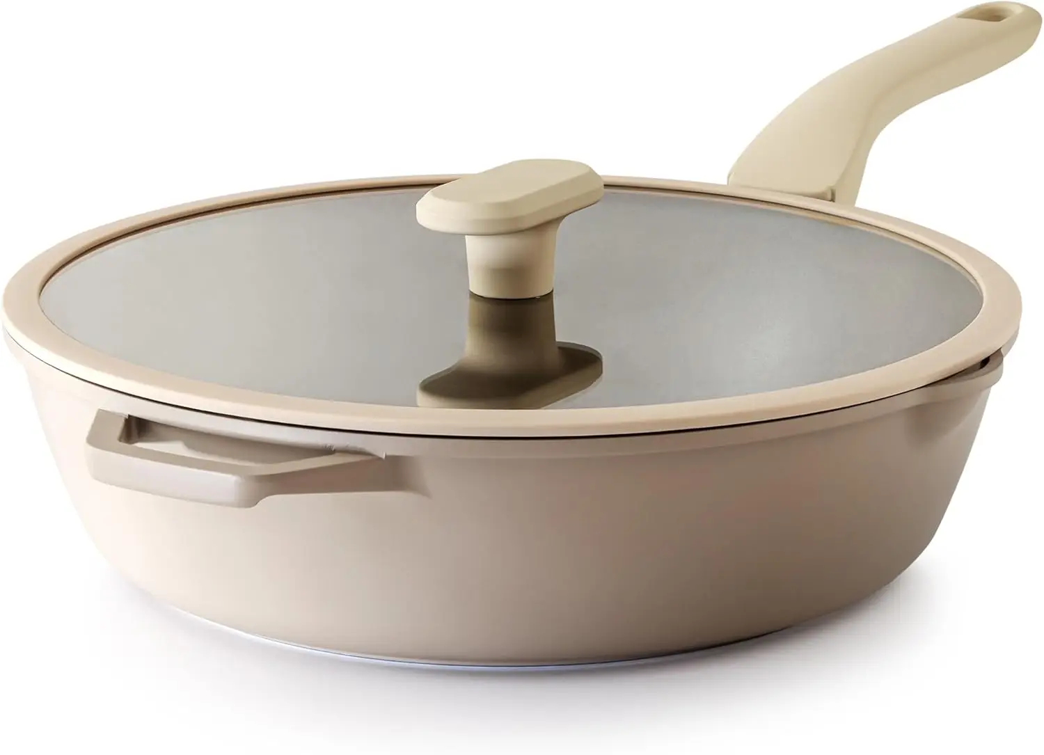 

12-дюймовая глубокая сковорода с антипригарным покрытием и стеклянной крышкой, индукционная совместимость, можно мыть в посудомоечной машине, натуральный цвет льна для домашних походов