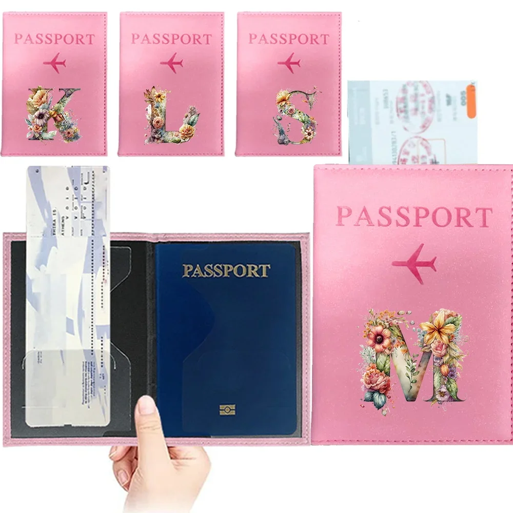 

Men Passport Cover Pu Leather Travel ID Credit Card Passport Holder Packet Wallet UV Printing Floral Letter Series Purse