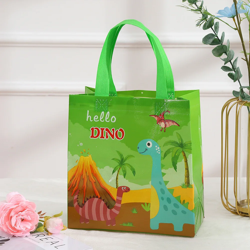 4Pcs Cartoon Dinosaur Non-woven Gift Packing Bag Jungle Dino Shopping Tote Bag for Kids Birthday Baby Shower Party Decoration