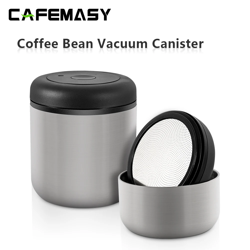 

CAFEMASY Stainless Steel Airtight Coffee Container Storage Canister Jar Food Organizer Sealed Kitchen Vacuum Box Bean Cans