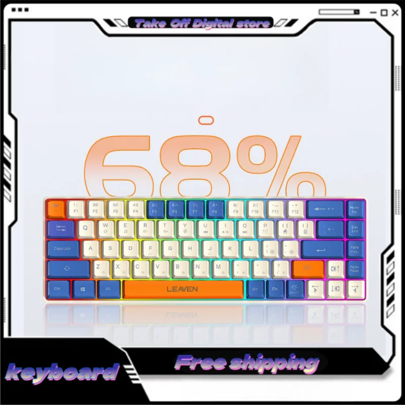 Wireless Gaming Keyboard 68-Key Rgb Dynamic Backlight Mute Keys Ergonomic Design Ultra-Low Latency Computer Gaming Office Home