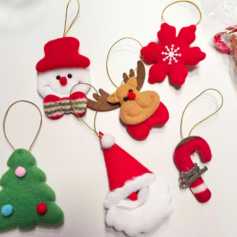 

6pcs Cute Christmas Pendant Santa Claus Xmas Tree Elk Hanging Ornaments Snowflake Hanger New Year Cane Decor Party Favor Supply