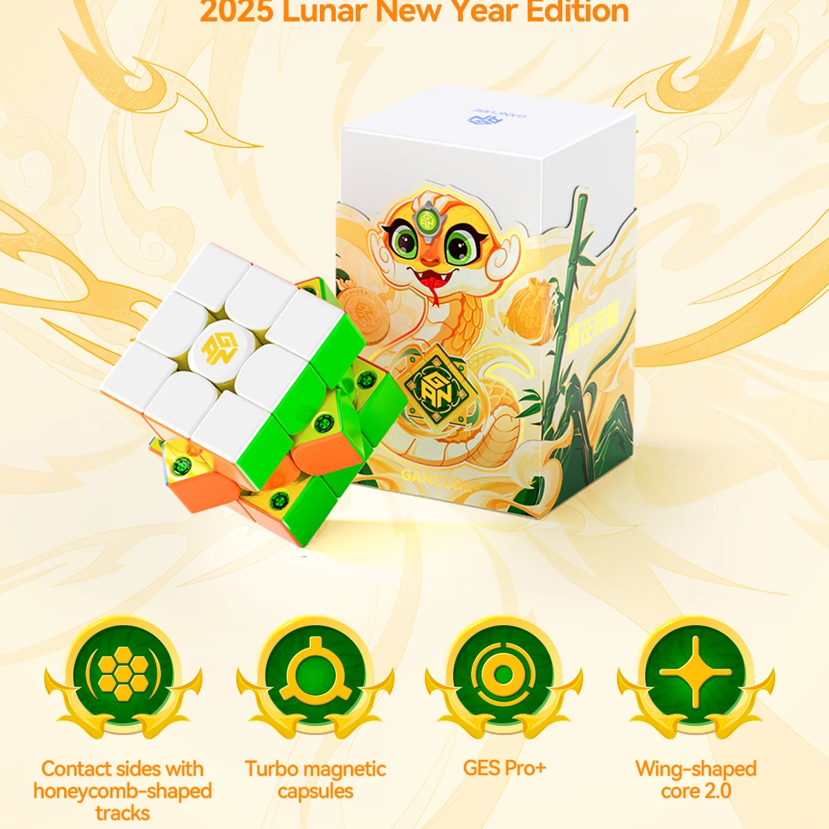 [CubeFun]GAN 356 ME 2025 Lunar New Year Edition 3X3 Magnetic Magic Speed Cube Stickerless Professional Kids Toys For Gifts